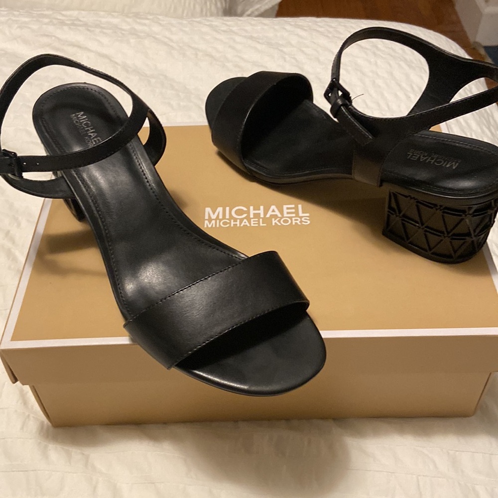 Michael Kors black chunky heel sandals, size 9.5